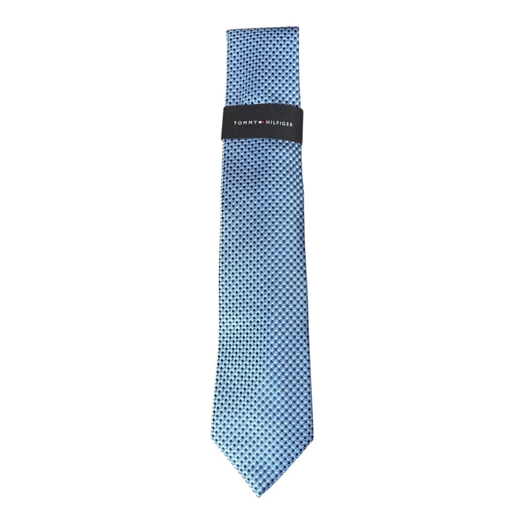 Tommy Hilfiger Necktie Light Blue Diamond Pattern Men One Size Nwt